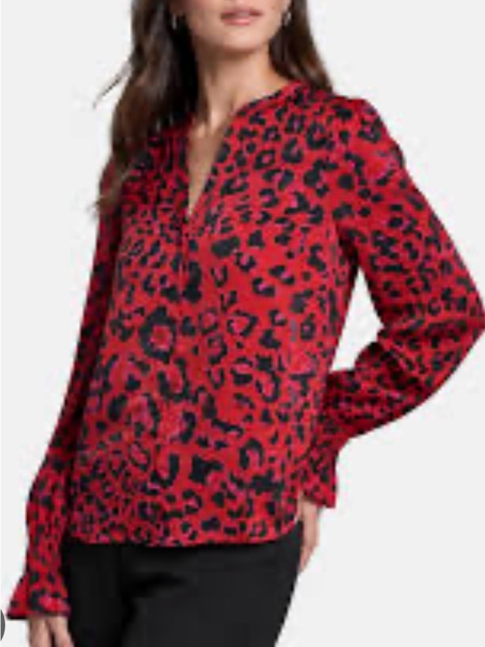 Talbots Red and Black Leopard-Print V-Neck Blouse